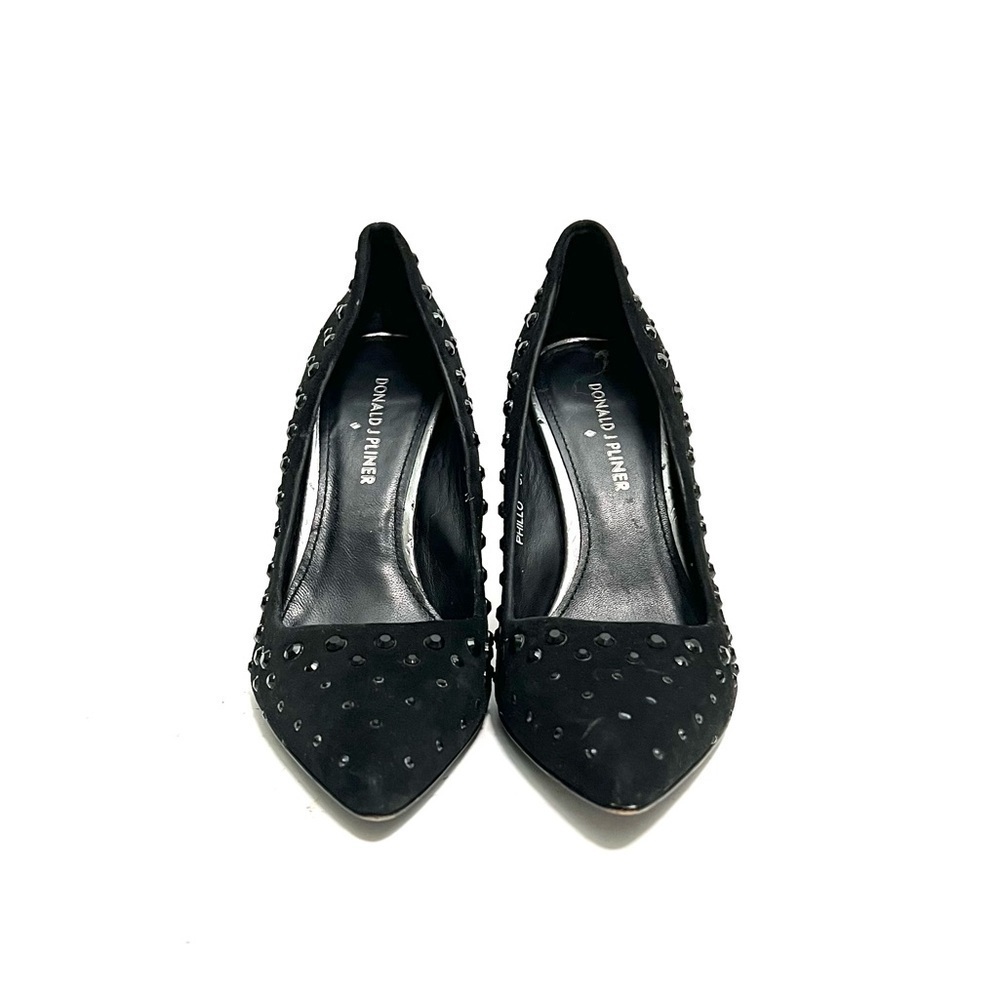 Vintage Y2K black suede faceted rhinestone pointed toe stiletto heels - Picture 2 of 8
